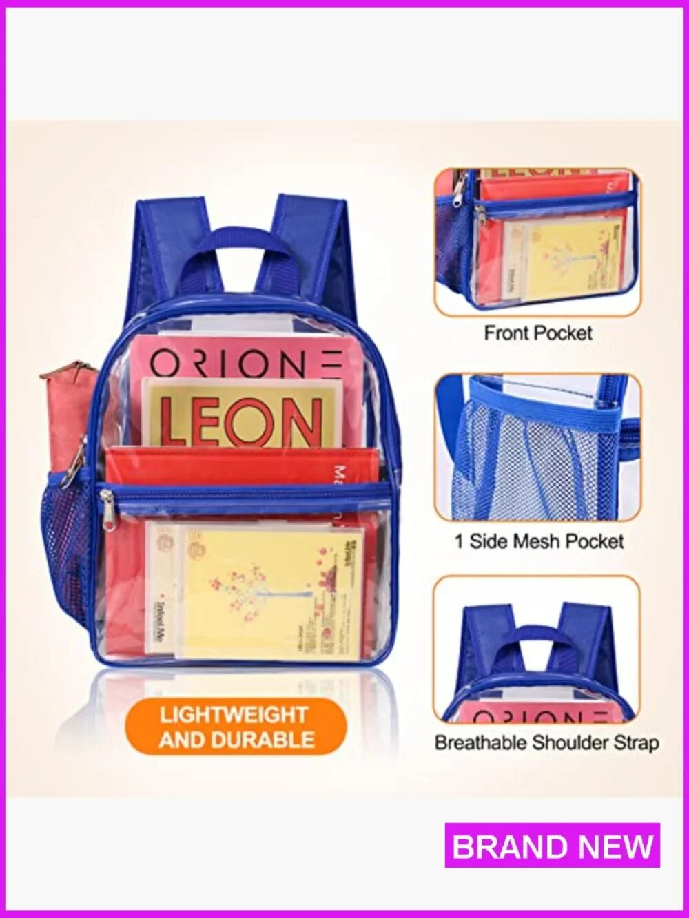 Stadium Approved Clear Backpack Lightweight PVC Waterproof Concert Bag 12x6x12